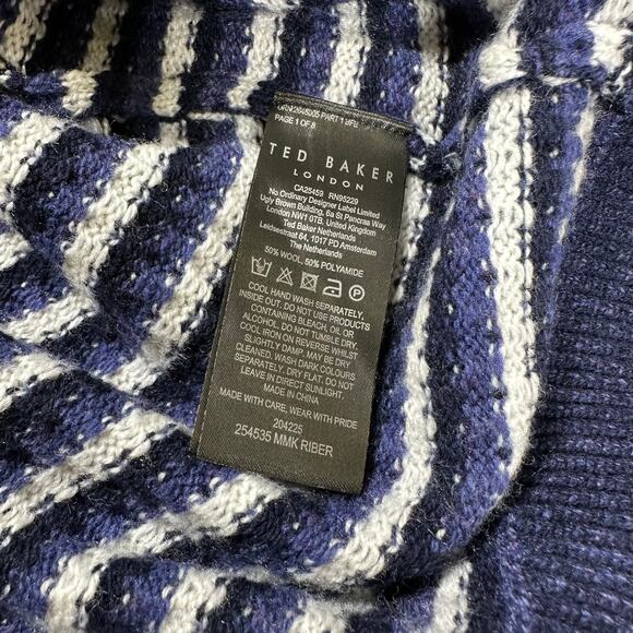 Ted Baker NWT Navy Blue Riber Roll Neck Wool Jumper Turtleneck Sweater Sz 4 (L) - Picture 7 of 10